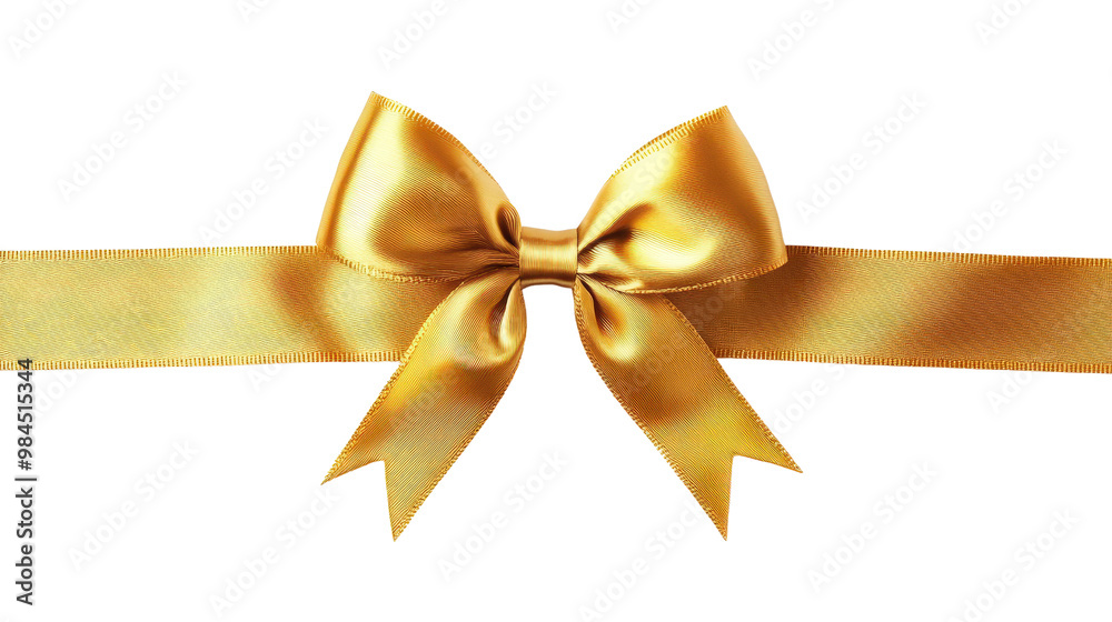 Golden ribbon bow with tails isolated transparent background Golden ribbon bow with tails isolated transparent background