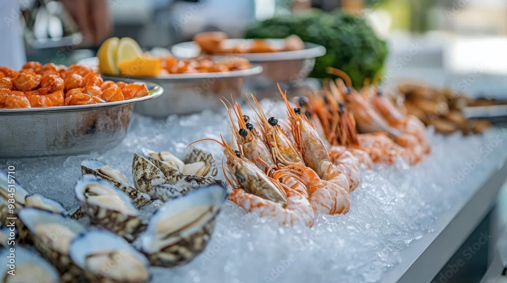 Shellfish on ice at a seafood buffet in a luxury resort in Hua Hin, ready to be prepared by expert chefs. Shellfish on ice at a seafood buffet in a luxury resort in Hua Hin, ready to be prepared by expert chefs.