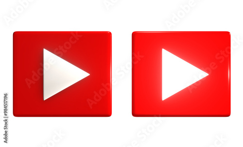 Red play button icon on png transparent background.