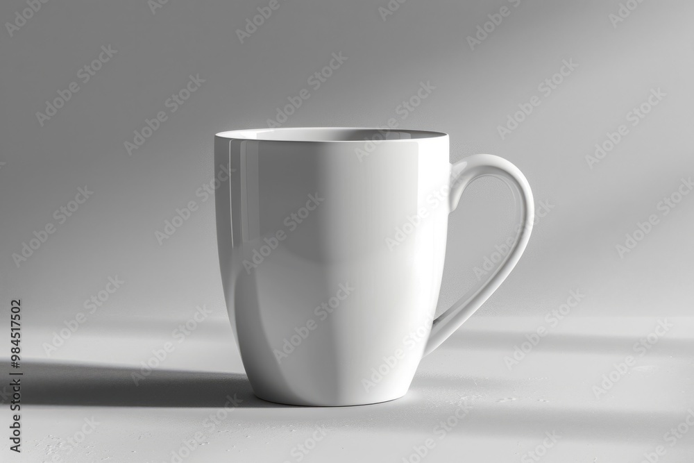 Fototapeta premium White coffee mug on a gray background