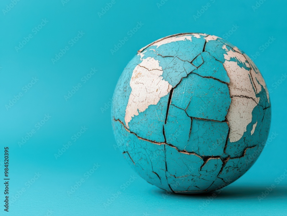 Cracked globe on a blue background, symbolizing environmental issues. Cracked globe on a blue background, symbolizing environmental issues.