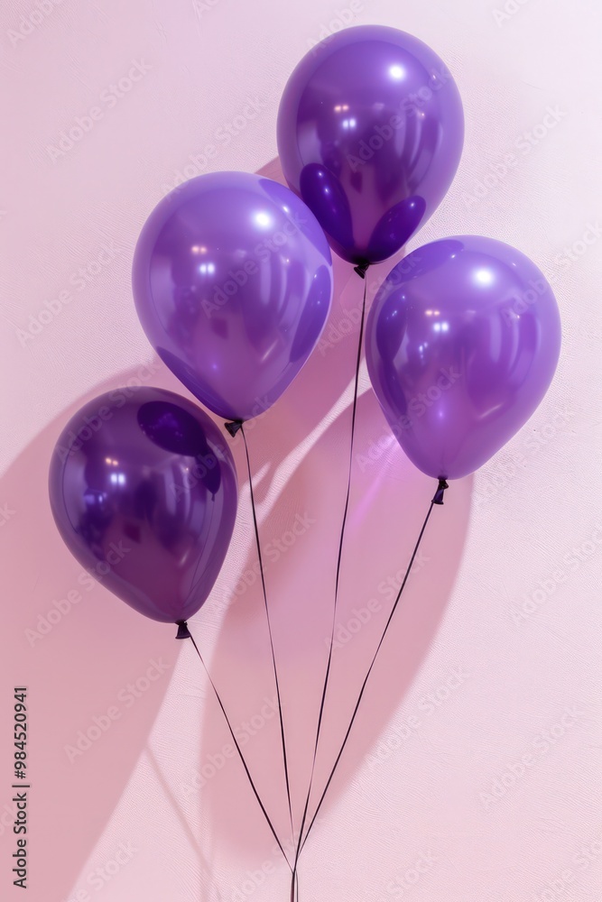 Purple balloons on a light pink surface, isolated for text. Purple balloons on a light pink surface, isolated for text.