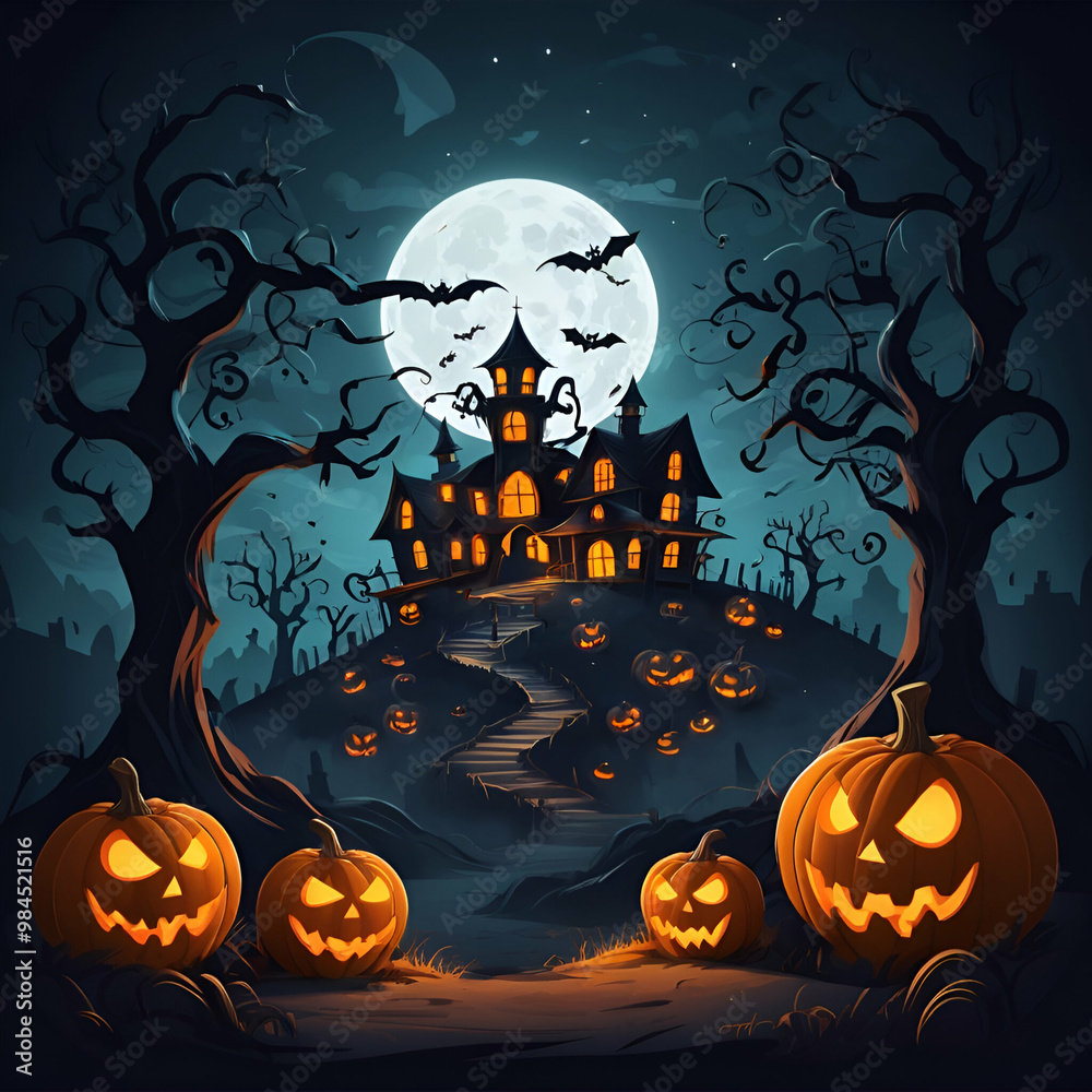 Fototapeta premium A poster for halloween with a pumpkin on it