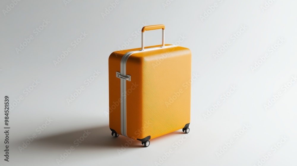 Detailed rendering of a three-dimensional bag or luggage and a regular orange polycarbonate mockup isolated on a white transparent background. Front view of the bag. Detailed rendering of a three-dimensional bag or luggage and a regular orange polycarbonate mockup isolated on a white transparent background. Front view of the bag.