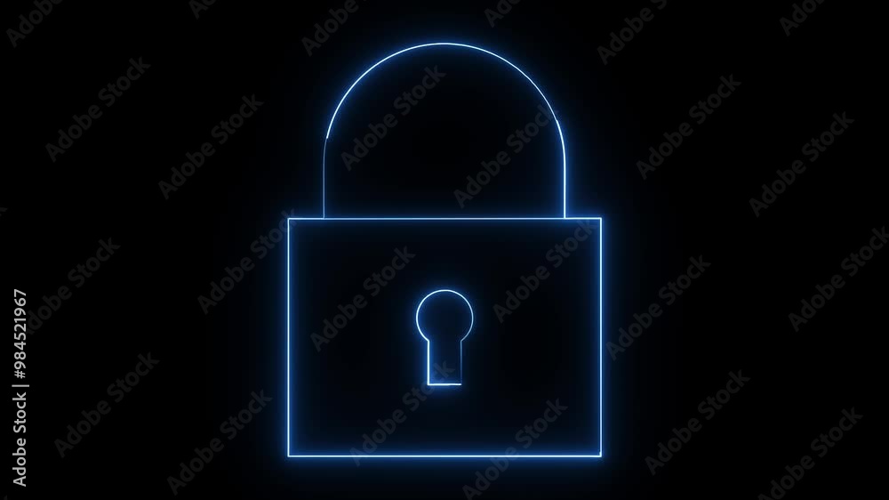 glowing neon blue color lock animation icon security password padlock privacy safety animated on black background glowing neon blue color lock animation icon security password padlock privacy safety animated on black background