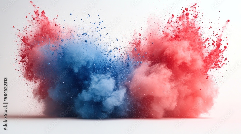 Fototapeta premium A striking blue smoke cloud fills the spacious warehouse, creating an artistic atmosphere