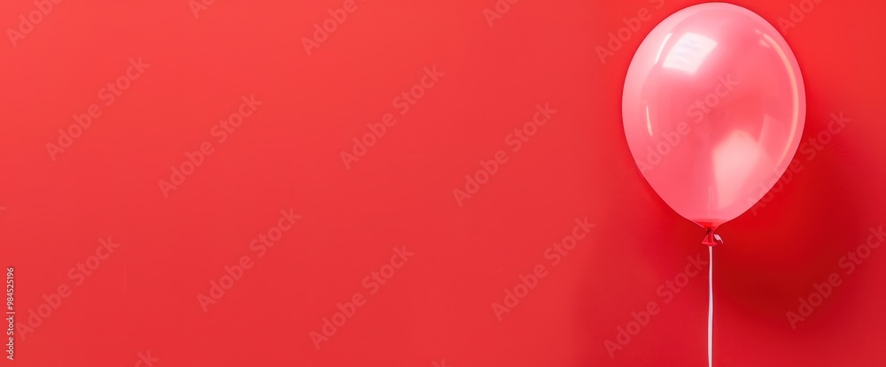 Pink balloon on the right against a solid red background with left empty copy space for text.