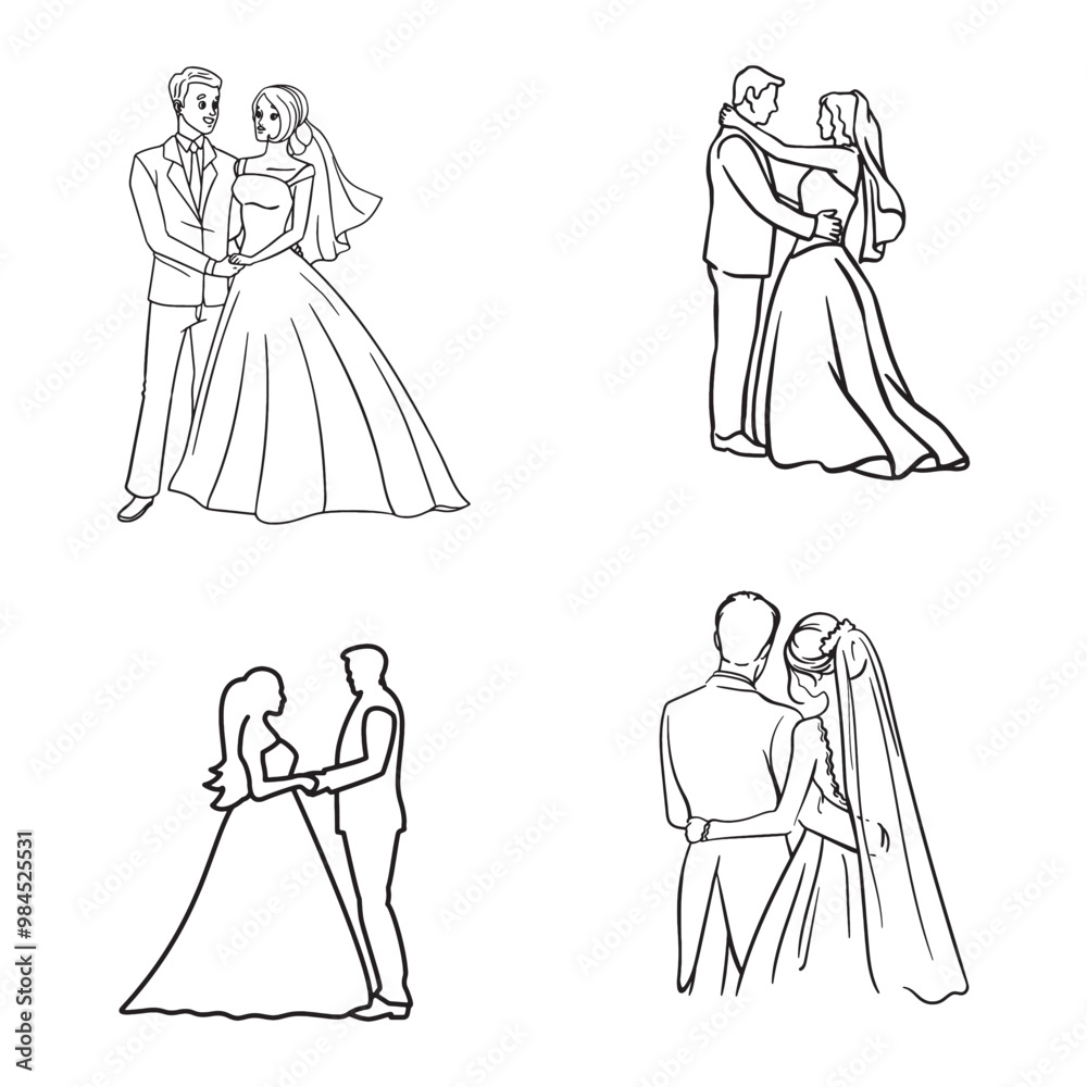 Couple wedding pack hand drawn vector illustration.