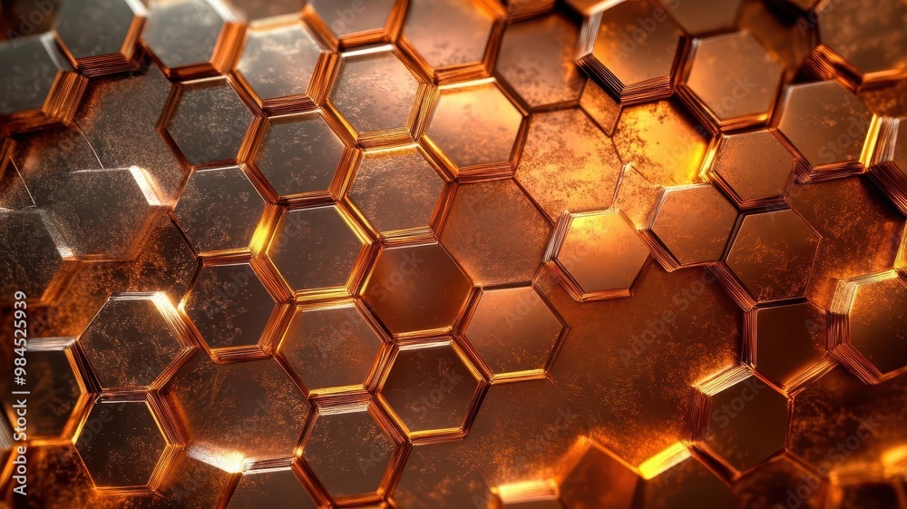 Abstract hexagonal pattern with warm, glowing light. Abstract hexagonal pattern with warm, glowing light.