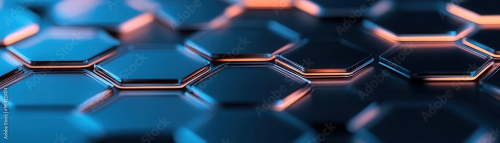 Abstract hexagonal pattern with blue and orange hues. Abstract hexagonal pattern with blue and orange hues.