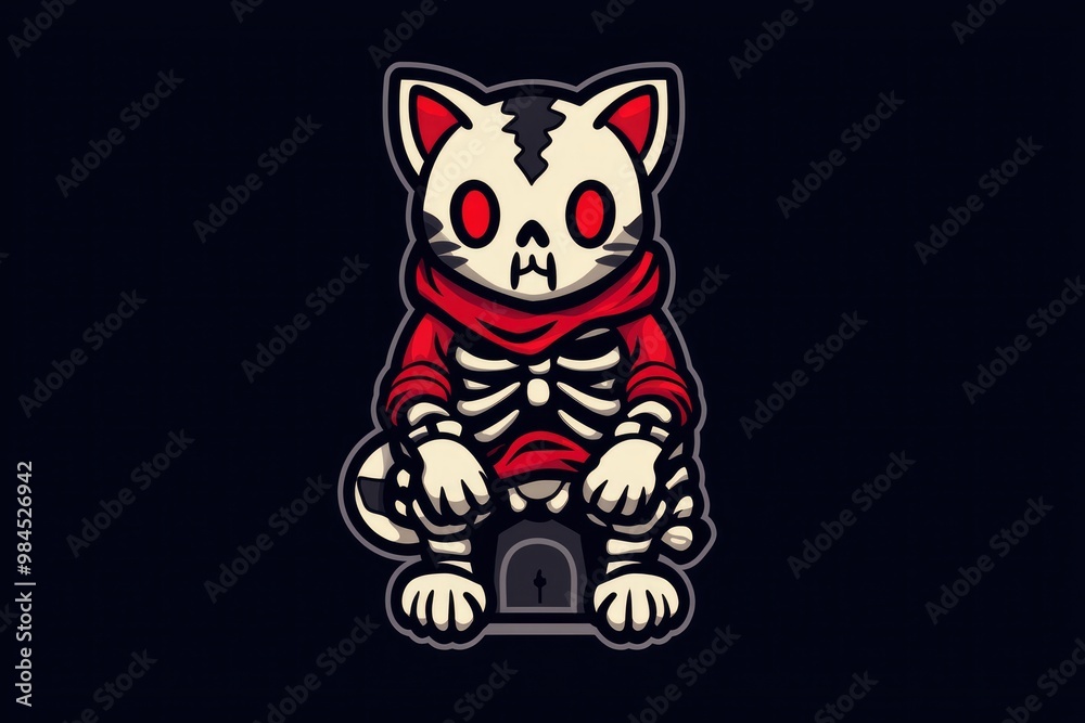 Skeleton Cat Mascot Illustration Skeleton Cat Mascot Illustration