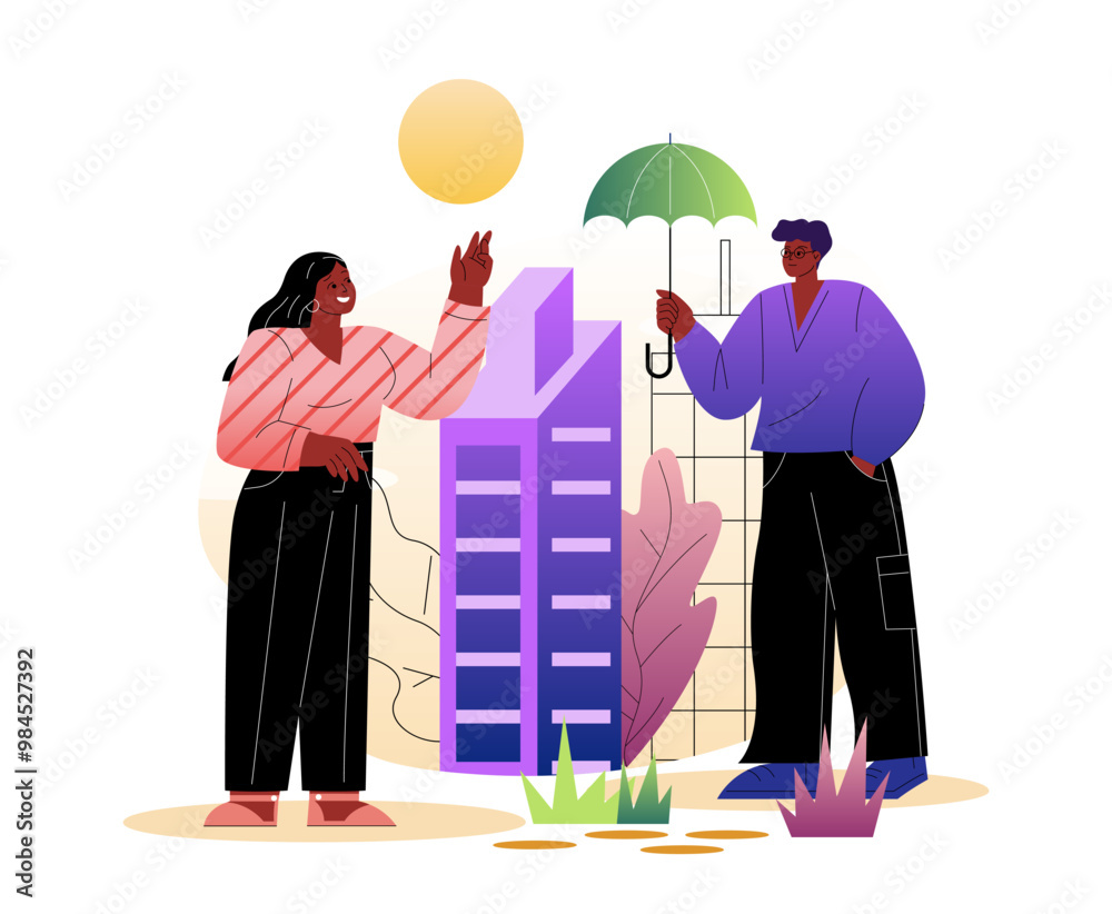 People under umbrella. Woman and man with umbrella hiding from rain. Autumn and fall season. People with rainy and wet weather. Flat vector illustration People under umbrella. Woman and man with umbrella hiding from rain. Autumn and fall season. People with rainy and wet weather. Flat vector illustration
