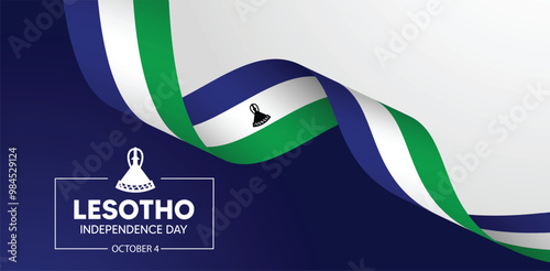 Lesotho Independence Day flag ribbon vector poster photo