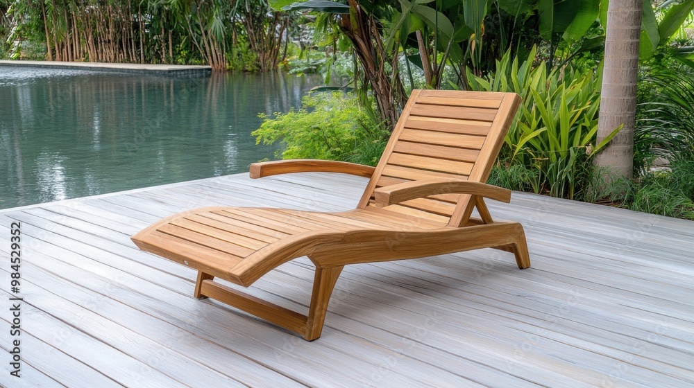Obraz premium Wooden Lounge Chair by Serene Poolside Oasis