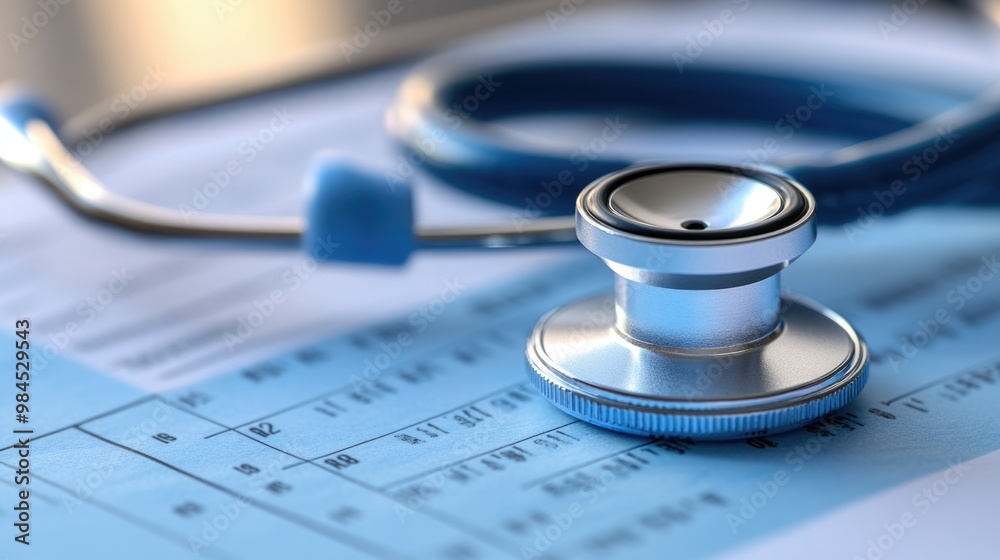 Close-up of Stethoscope on Medical Chart - Importance of Medical Examinations and Patient Care Concept Close-up of Stethoscope on Medical Chart - Importance of Medical Examinations and Patient Care Concept
