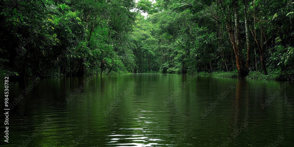 Serene River Flowing Through Lush Rainforest Serene River Flowing Through Lush Rainforest