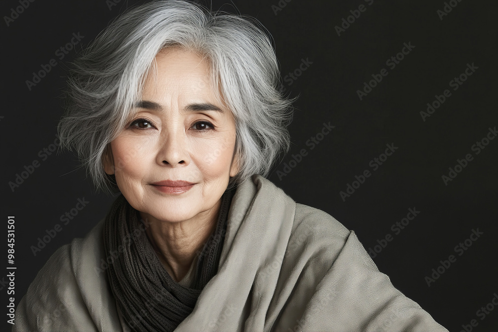 Portrait of a Middle Aged Asian Woman with Deep Expression and Wrinkled Face, Dressed in Casual Attire on a Plain Background - Perfect for Stock Photography Focusing on Emotion, Experience Portrait of a Middle Aged Asian Woman with Deep Expression and Wrinkled Face, Dressed in Casual Attire on a Plain Background - Perfect for Stock Photography Focusing on Emotion, Experience