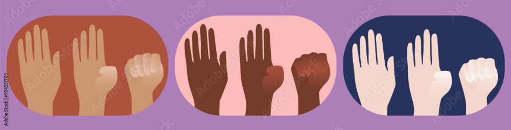 Obraz premium African Woman and Signal for Help with Hand, Flat Vector Stock Illustration for Victims of Domestic Violence