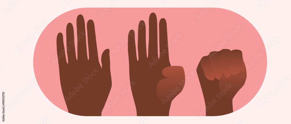 Fototapeta premium African Woman and Signal for Help with Hand, Flat Vector Stock Illustration for Victims of Domestic Violence