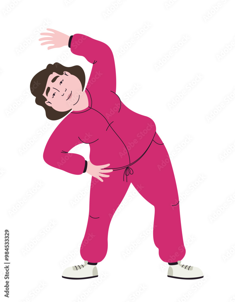 Overweight woman doing exercises. Female character in linear flat style. Overweight woman doing exercises. Female character in linear flat style.