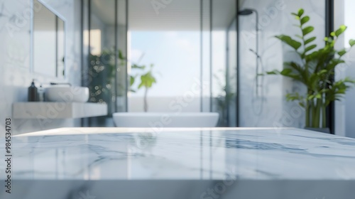 White marble countertop in modern bathroom interior