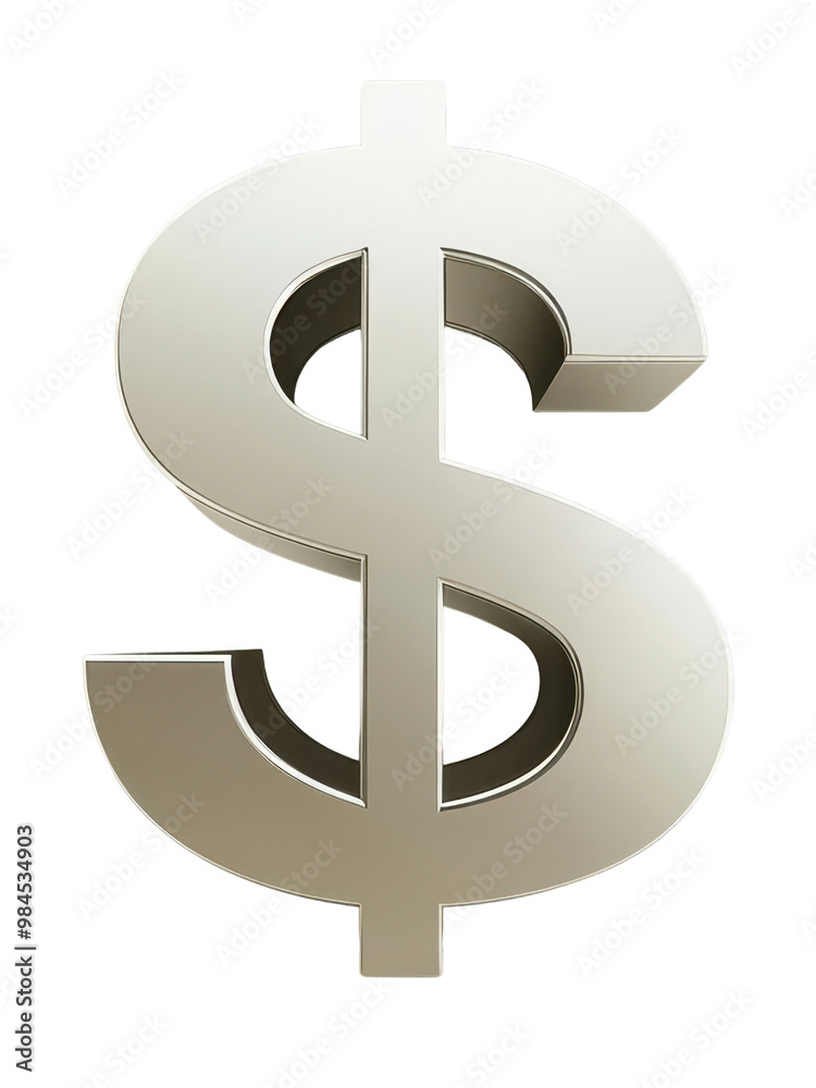 Neutral dollar symbol with transparent background, smooth finish.