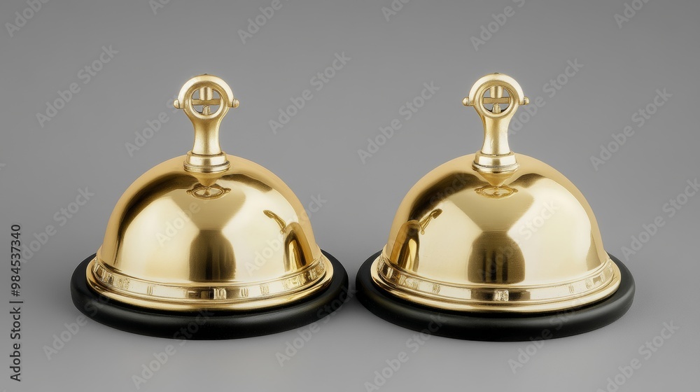 There are 3D realistic bronze or gold metal dome platters and dish trays available for restaurant dishware. There are 3D realistic bronze or gold metal dome platters and dish trays available for restaurant dishware.