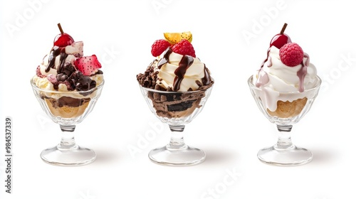 The frozen desserts are displayed against a white background, which makes them ideal for work with cutout files. photo