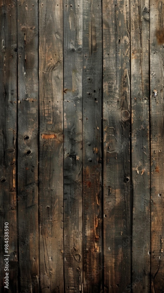 Image of aged, weathered wooden wall with rusty nail holes. The rich texture evokes historical depth and time-worn character.