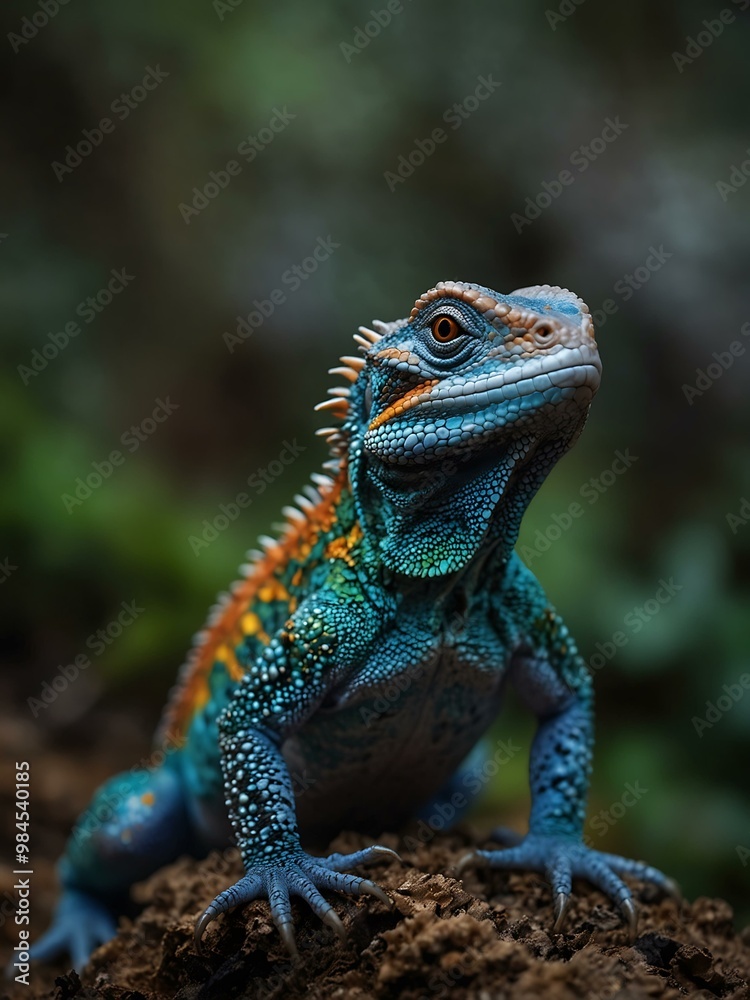 Enchanting lizard with unique colors in a mystical setting. Enchanting lizard with unique colors in a mystical setting.