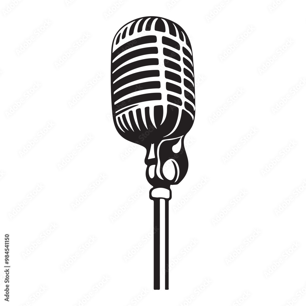 Fototapeta premium Vector illustration of retro microphone light silhouette on white background, Silhouette microphone black color