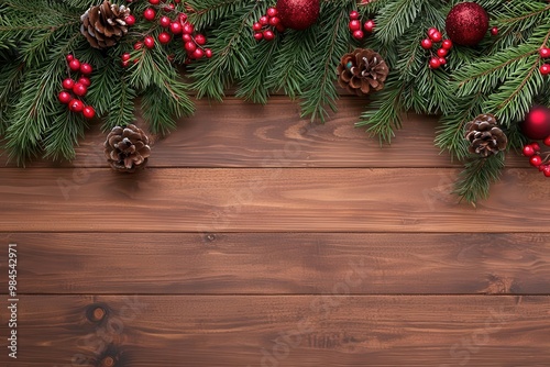 Rustic-themed Christmas backdrop with festive decorations, including wooden accents and warm colors