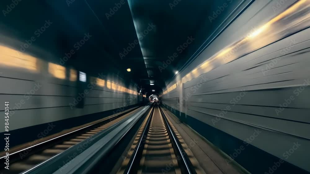 A thrilling ride through the underground railway tunnel capturing the journey at high speed during evening hours