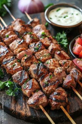 Souvlaki: Skewers of grilled meat, usually pork or chicken, served with pita or vegetables.