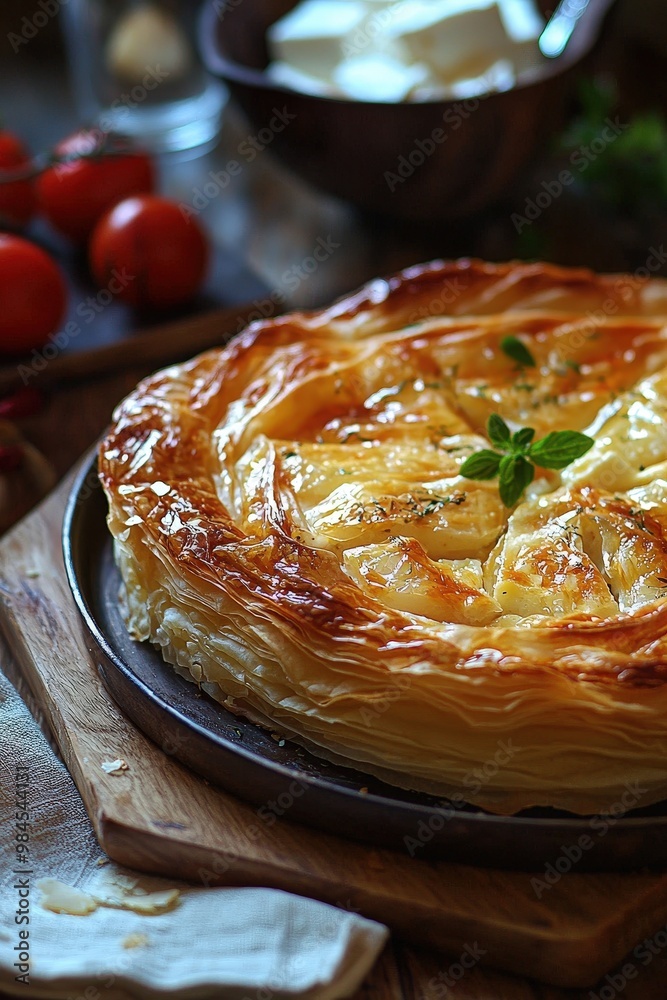 Tiropita: A cheese pie made with feta and filo dough, often eaten as a snack. Tiropita: A cheese pie made with feta and filo dough, often eaten as a snack.
