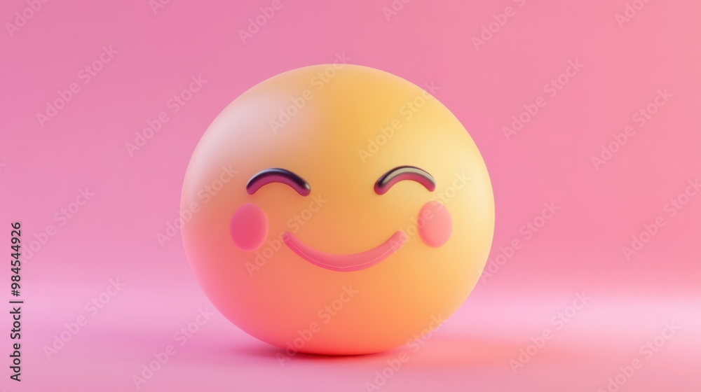 Relieved emoji character with a soft smile on a pastel pink background, conveying peace or calmness. Relieved emoji character with a soft smile on a pastel pink background, conveying peace or calmness.