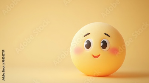 Shy blushing emoji on a pastel yellow background, expressing embarrassment or cuteness, ideal for adorable designs.