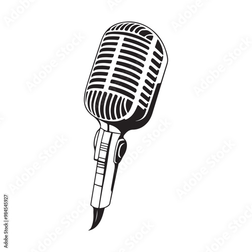 Vector illustration of retro microphone light silhouette on white background, Silhouette microphone black color