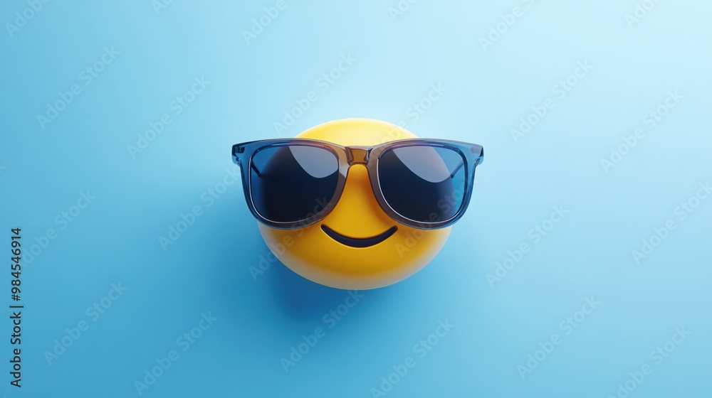 Sunglasses emoji with a cool expression, isolated on a pastel blue background, ideal for trendy and stylish designs. Sunglasses emoji with a cool expression, isolated on a pastel blue background, ideal for trendy and stylish designs.