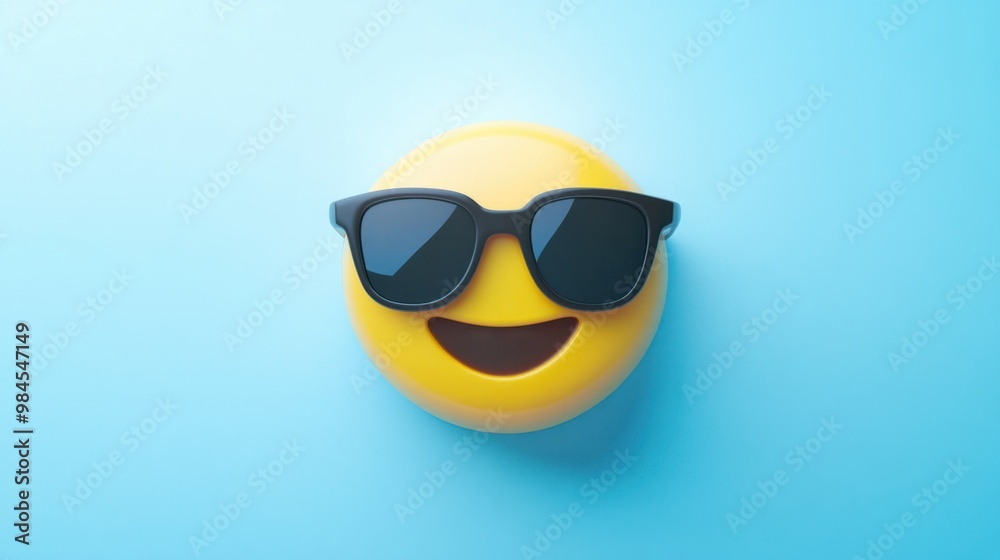 Sunglasses emoji with a cool expression, isolated on a pastel blue background, ideal for trendy and stylish designs.