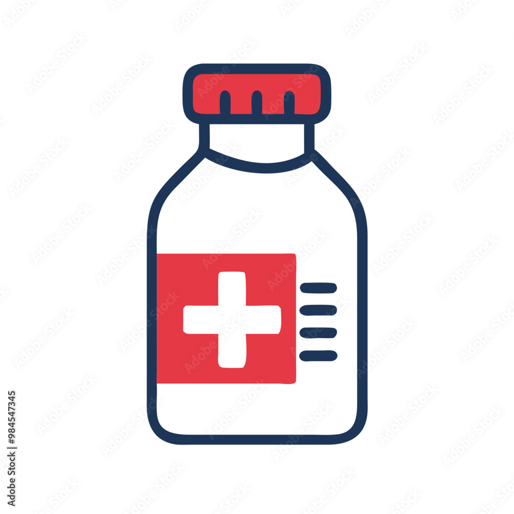 Medical medicine bottle icon in modern flat style on transparent background with blue and red colors, design concept
Medical medicine bottle icon in modern flat style on transparent background with blue and red colors, design concept