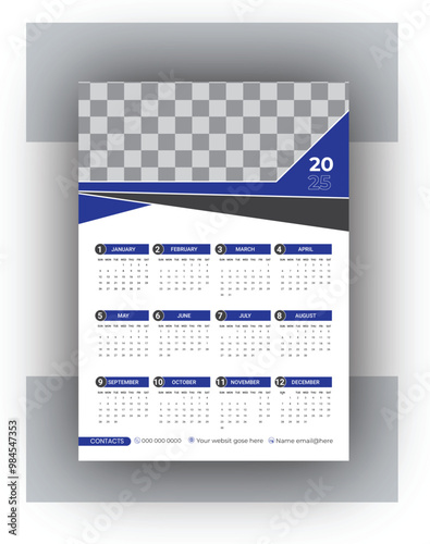 Vector Single page Wall Calendar Design Template 2025 for your office and company