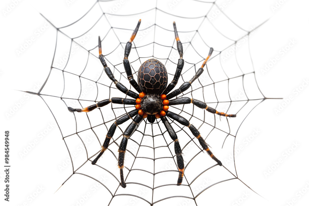 Spider on web close-up isolated on transparent background Spider on web close-up isolated on transparent background