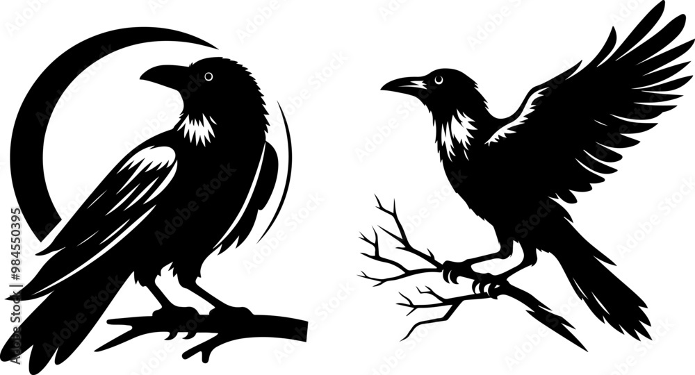 Naklejka premium crow silhouette vector style with white background