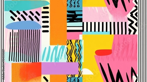 Colorful illustration featuring striped patterns and geometric elements suitable for fabric garment artwork web themes templates or digital painting designs