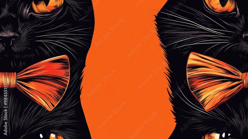 Angry black cat s face adorned with a bow tie Angry black cat s face adorned with a bow tie