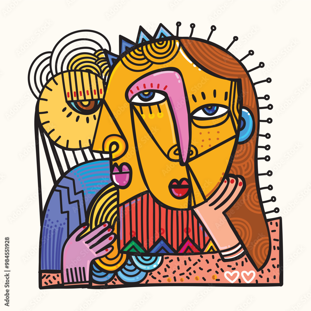 Abstract face portrait geometric, shapes and doodle outline hand drawn vector illustration. Contemporary trendy art design for art print, wall art, cover, poster, decoration and prints. Abstract face portrait geometric, shapes and doodle outline hand drawn vector illustration. Contemporary trendy art design for art print, wall art, cover, poster, decoration and prints.