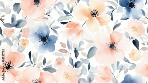 Seamless watercolor pattern featuring delicate flowers perfect for textiles and design