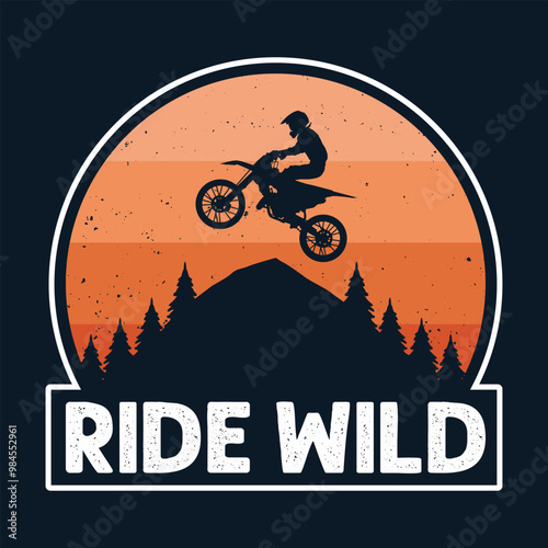 Ride wild with rider riding a motocross vintage illustration for t shirt, poster etc