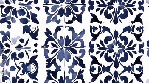 Winter Backdrop featuring Santorini Pattern Original ethnic textile motifs with seamless navy simple shapes and ornate ogee delicate print Bleach fabric print design